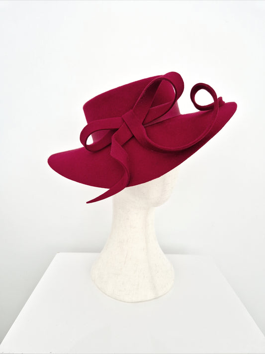 Miss Simone. Womens Deep Red felt hat with bow