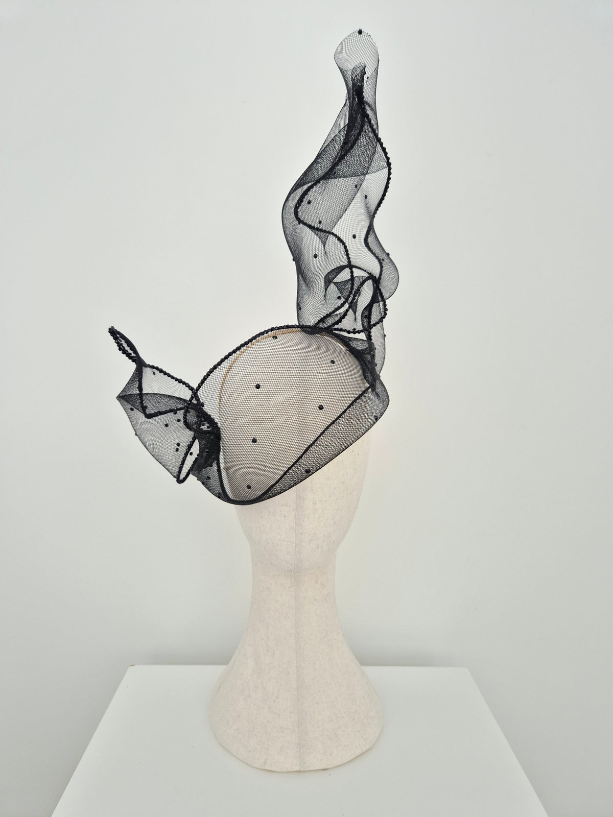 Miss Flyaway. Womens Black crinoline flyway headpiece