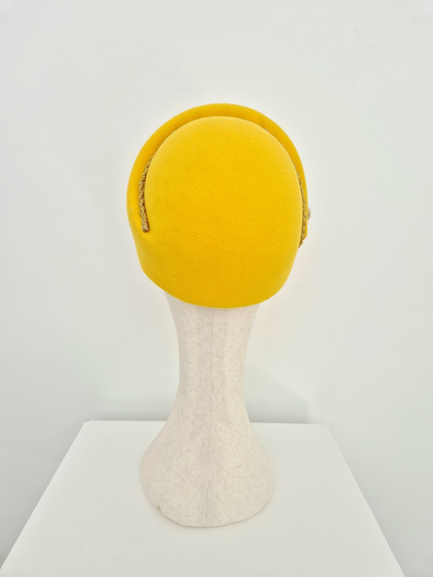 Miss Harlow. Womens vintage style beret in egg yolk yellow with gold detail