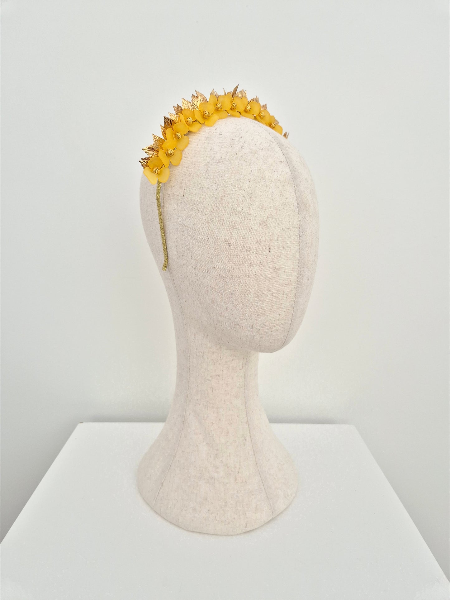 Miss Freya. Womens embellished flower headband in Honey Yellow /gold