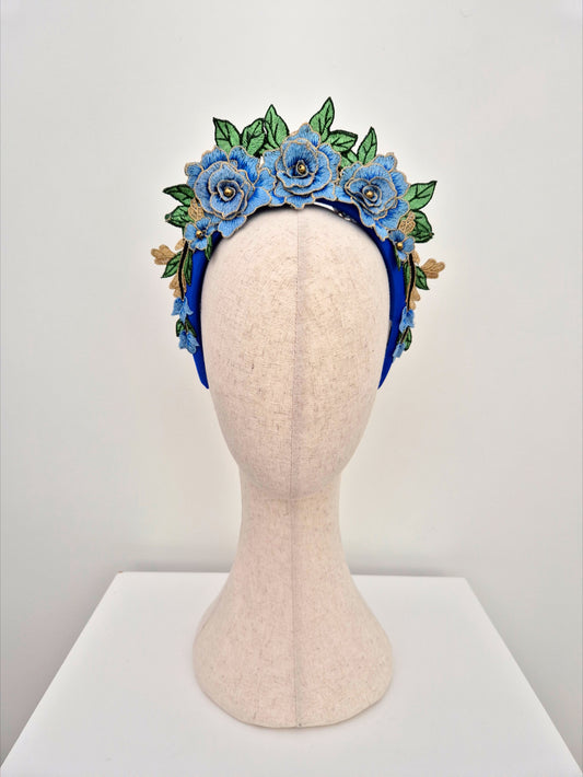 Miss Zoey. Womens Blue floral embroidered headband