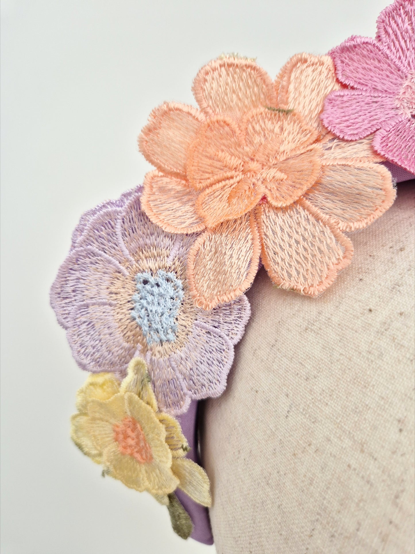 Miss Whimsical headband.  Womens 3D pastel mutli floral lace headband