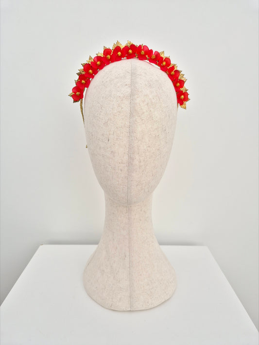 Miss Freya. Womens embellished flower headband in Red /gold