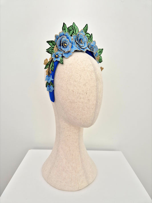 Miss Zoey. Womens Blue floral embroidered headband