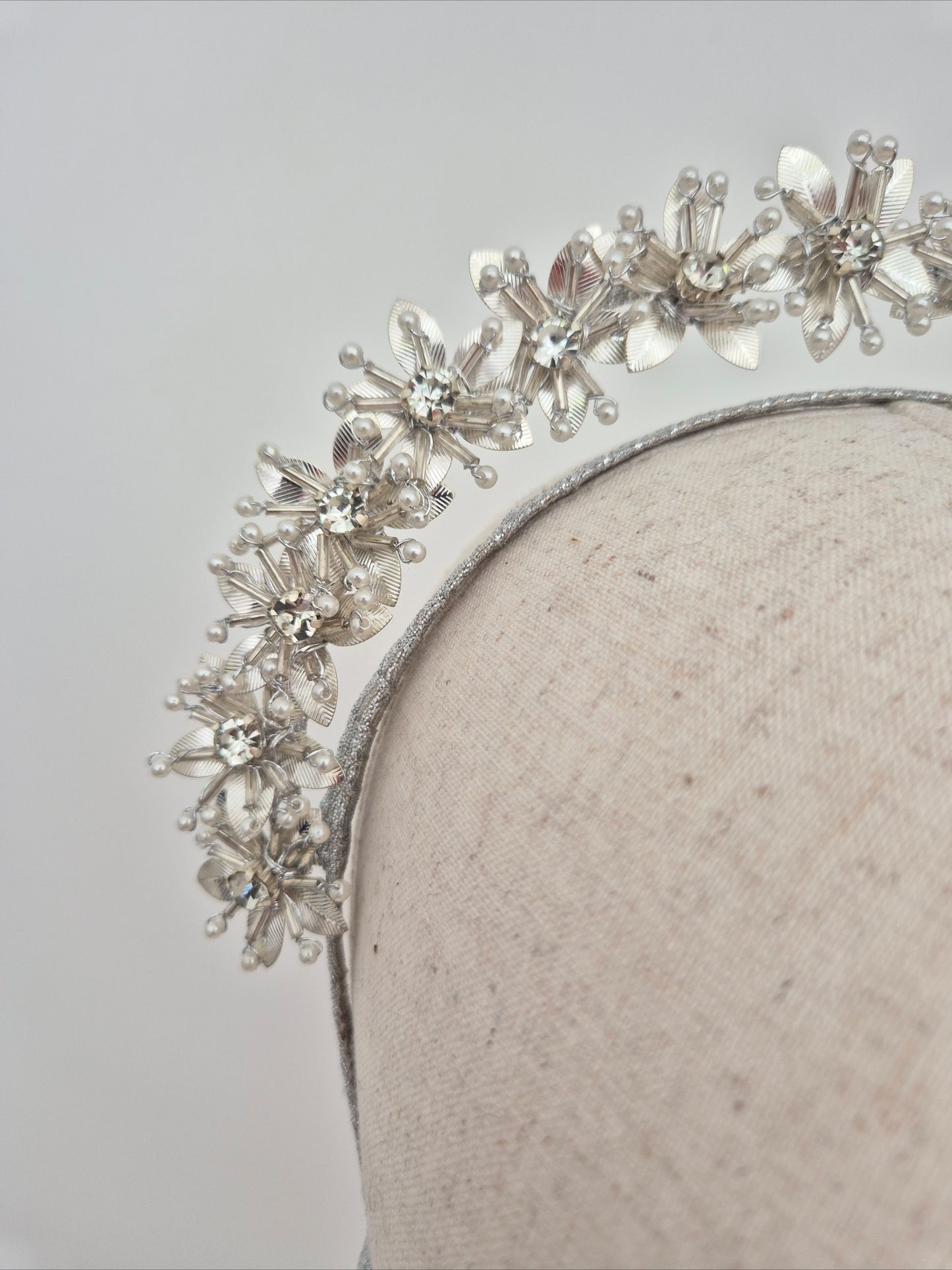 Miss Kiara. Womens flower headband in Metallic Silver