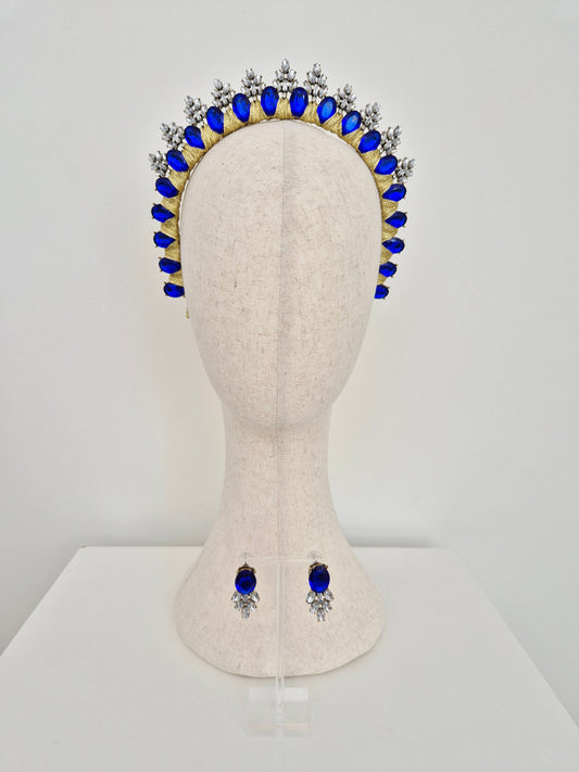 royal blue rhinestone crown set