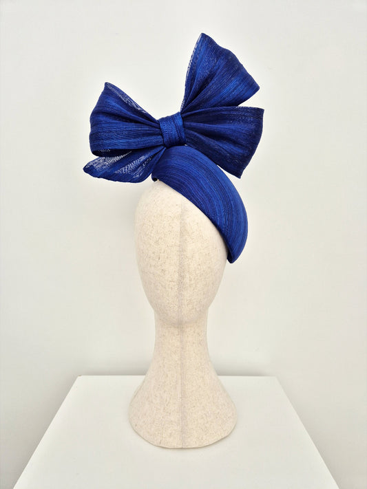 royal blue silk abaca headpiece with bow