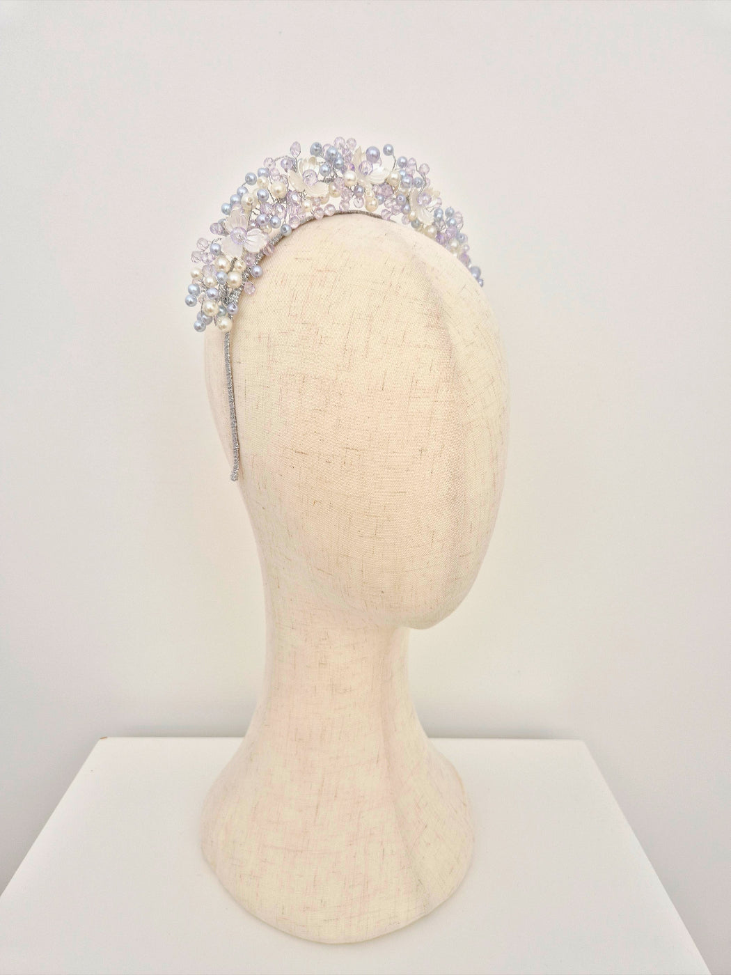 side front lilac and ivory pearl headband