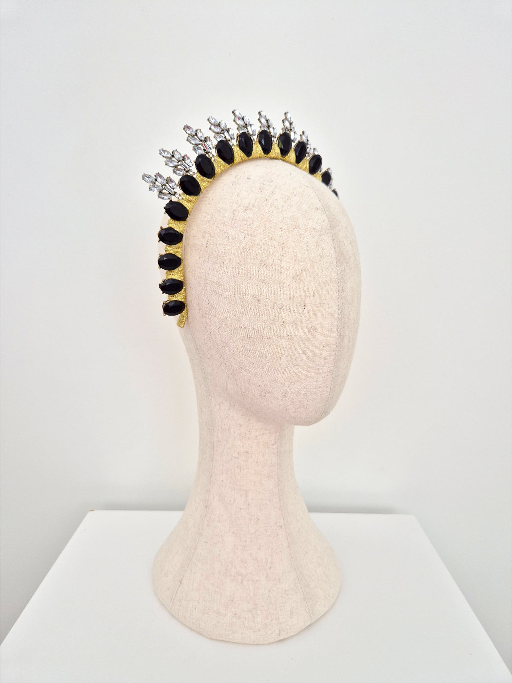 side view black rhinestone crown