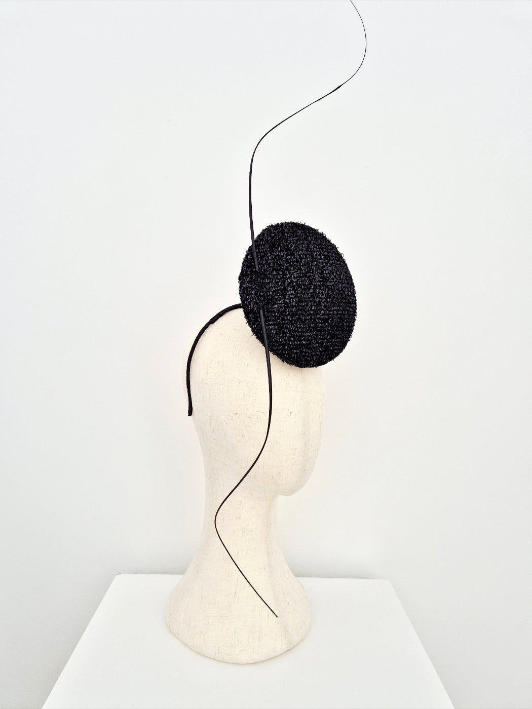 side view black tinsel percher headpiece