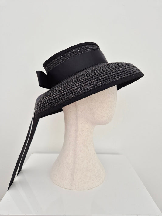 side view black topless straw hat