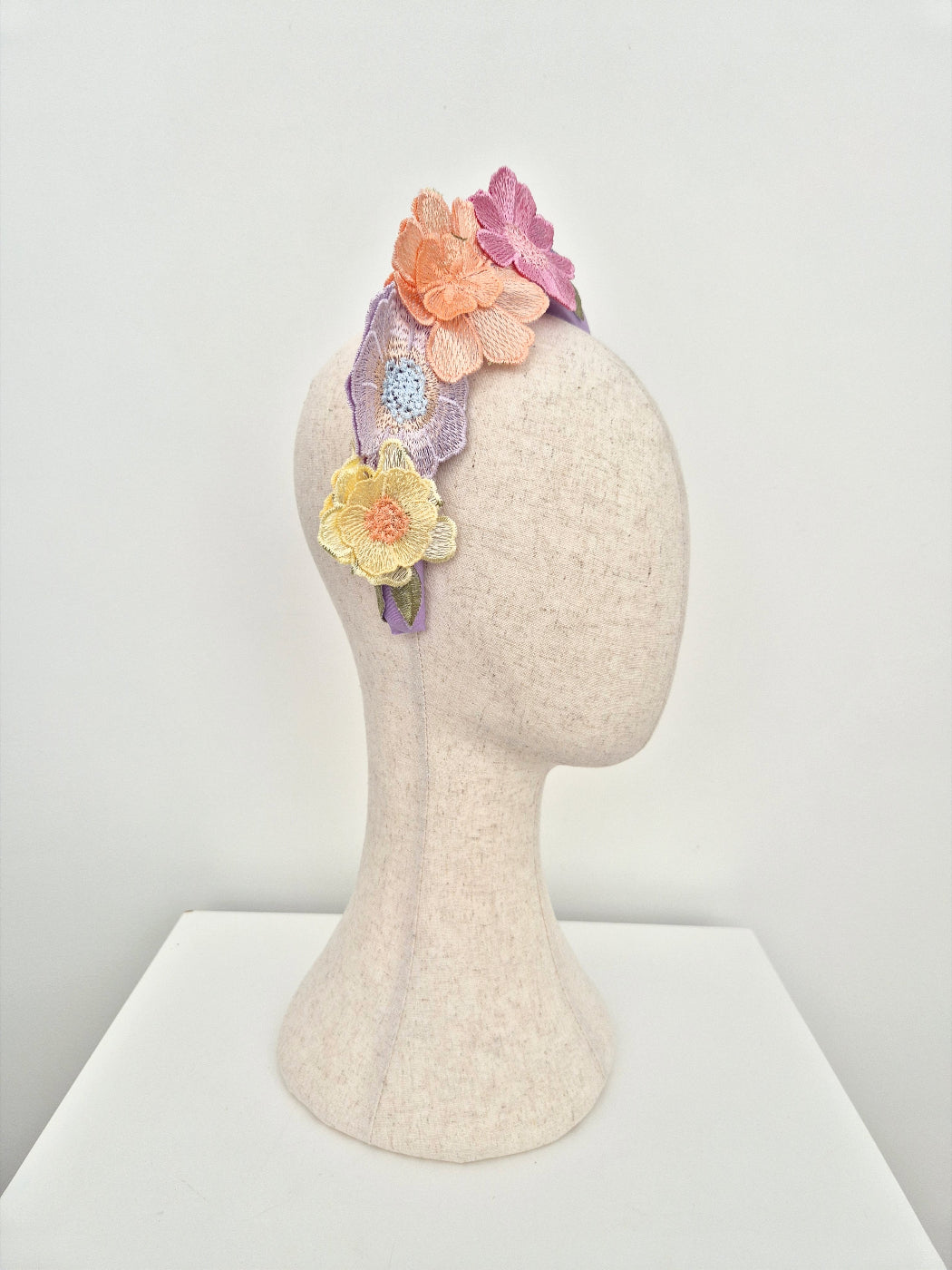 side view pastel multi floral lace headband