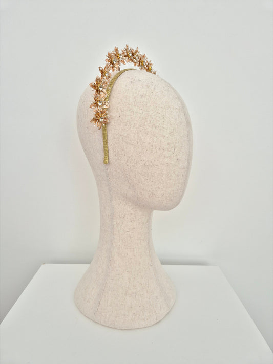 side view gold floral crown