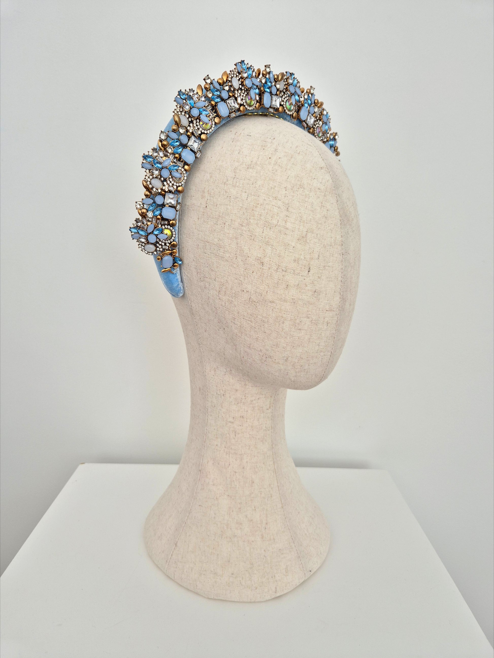 side view light blue headband with rhinestones