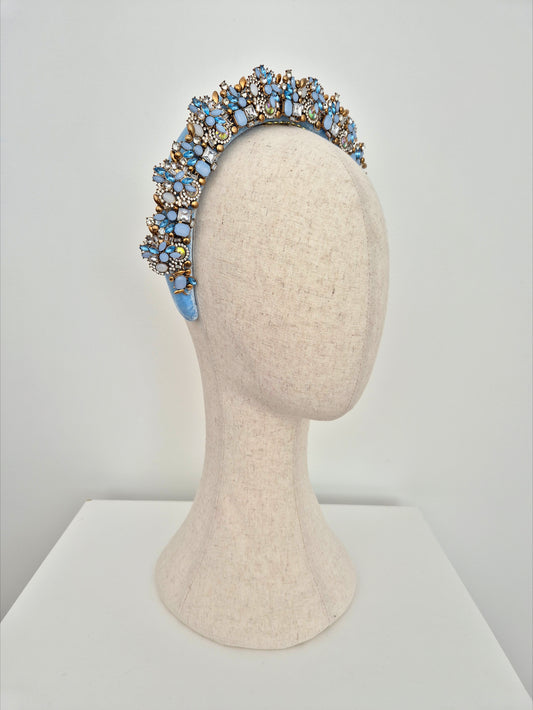 side view light blue headband with rhinestones