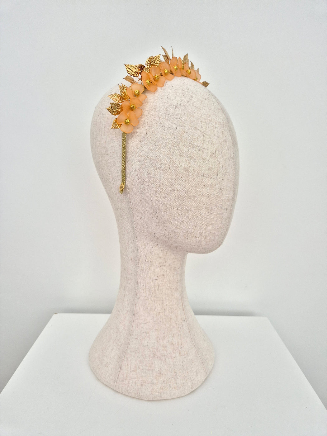 side view orange floral crown