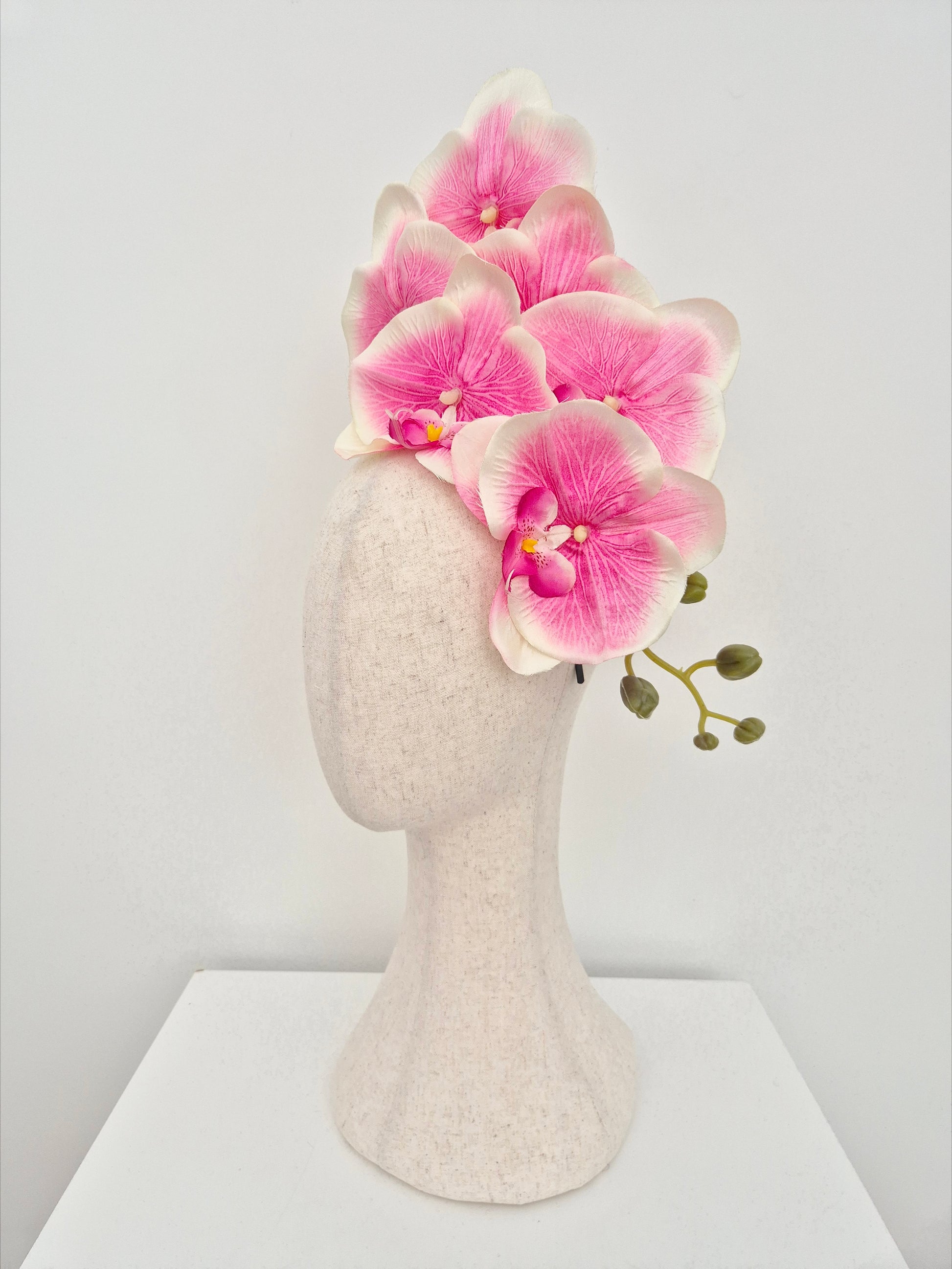 side view pink and ivory orchid headpiece