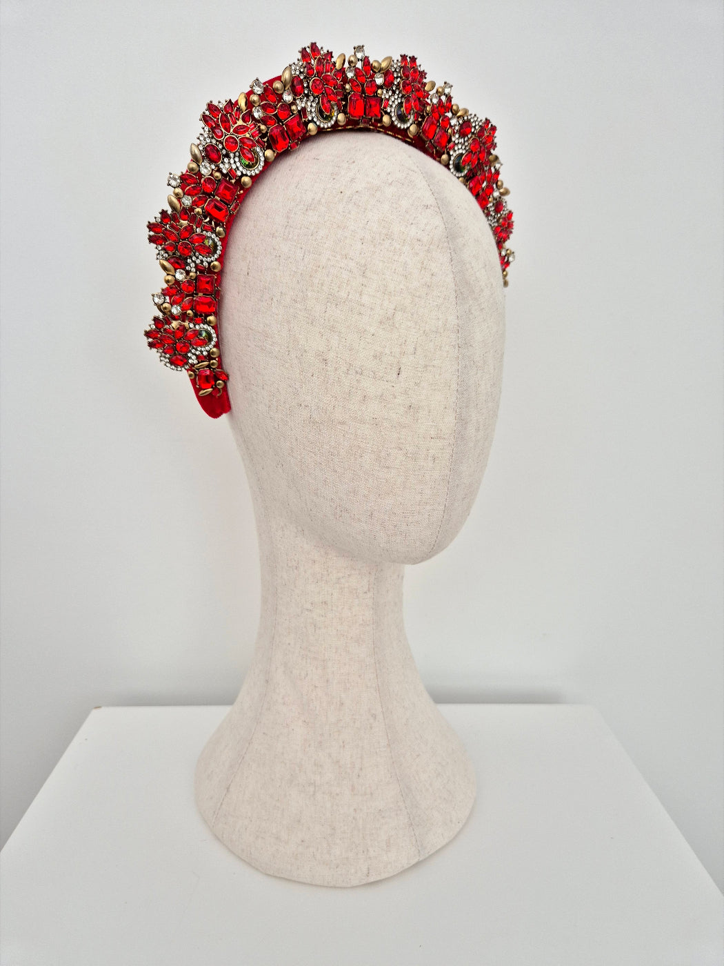 side view red rhinestone headpiece