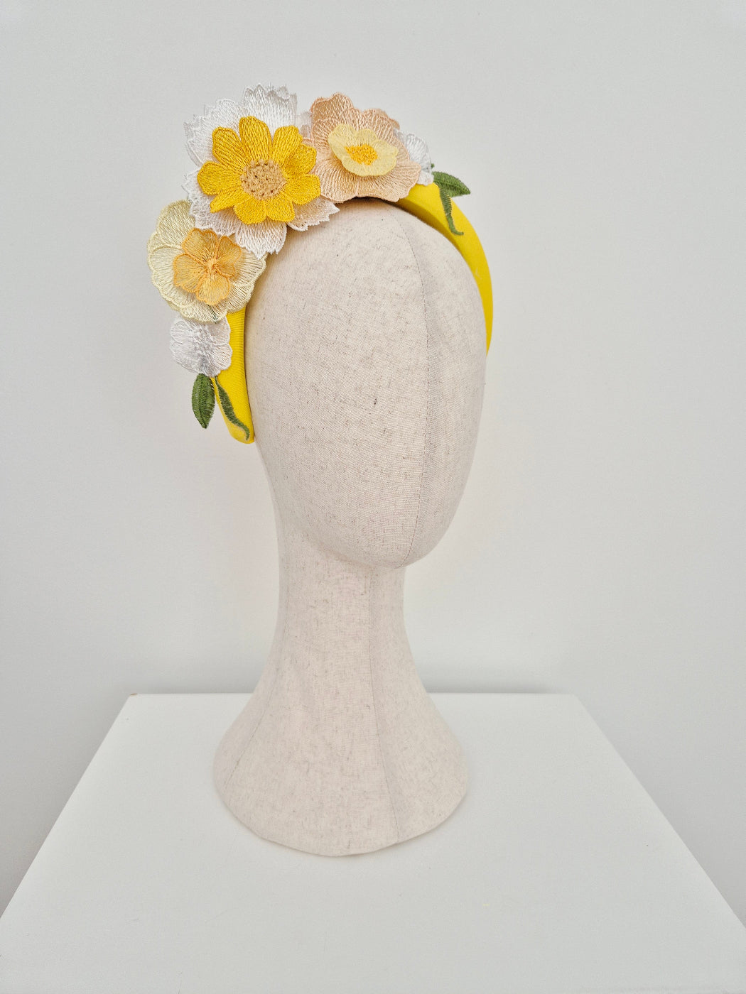 side view yellow floral lace headband