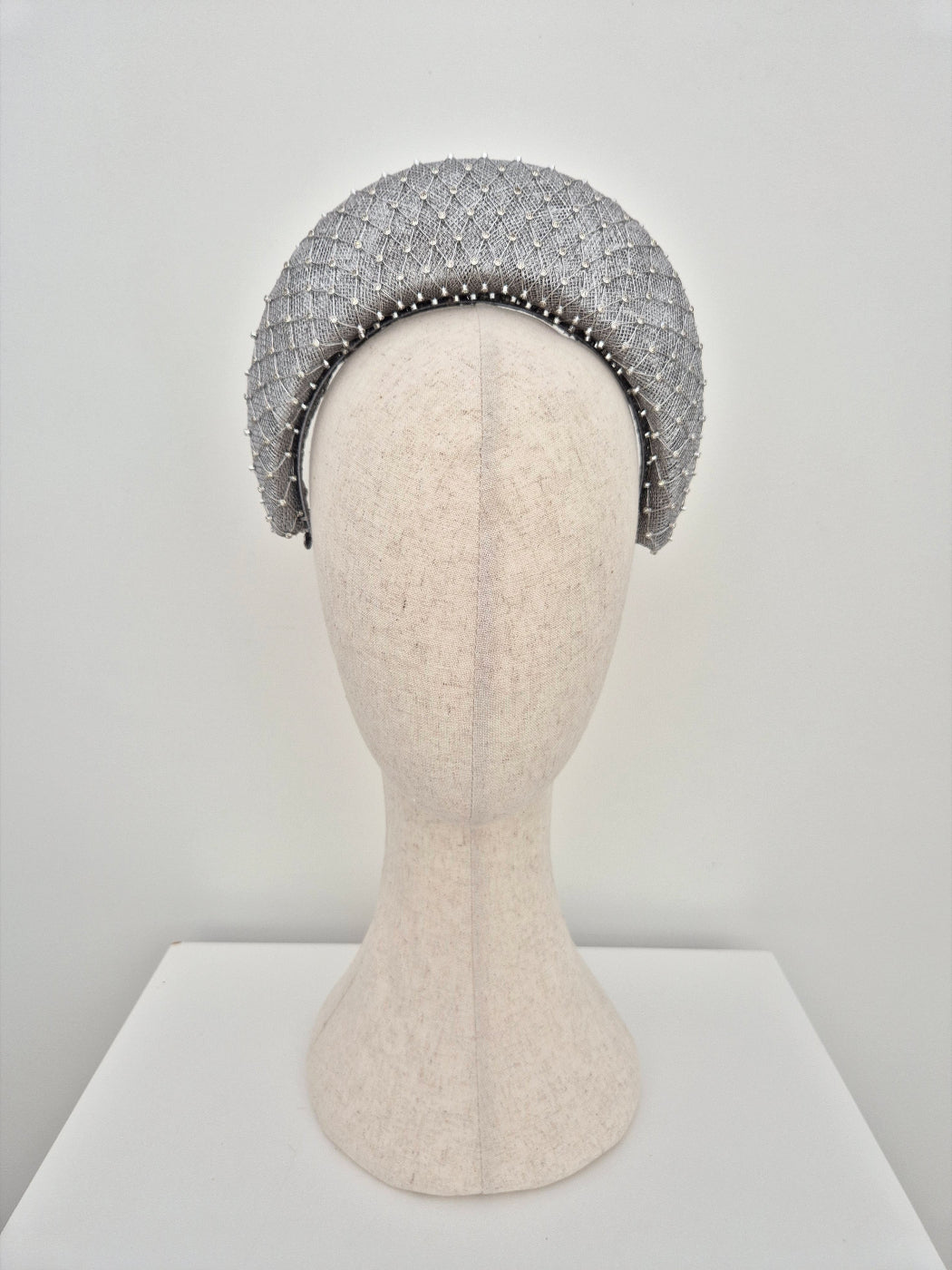 silver straw halo headpiece with rhinestones