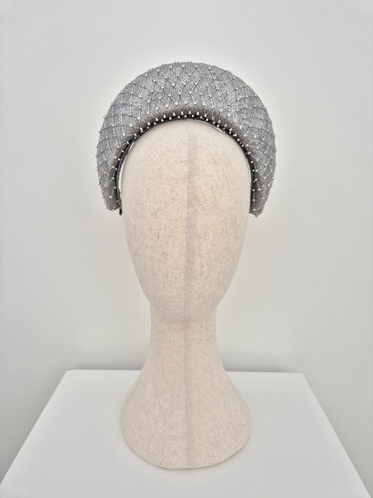silver straw halo headpiece with rhinestones