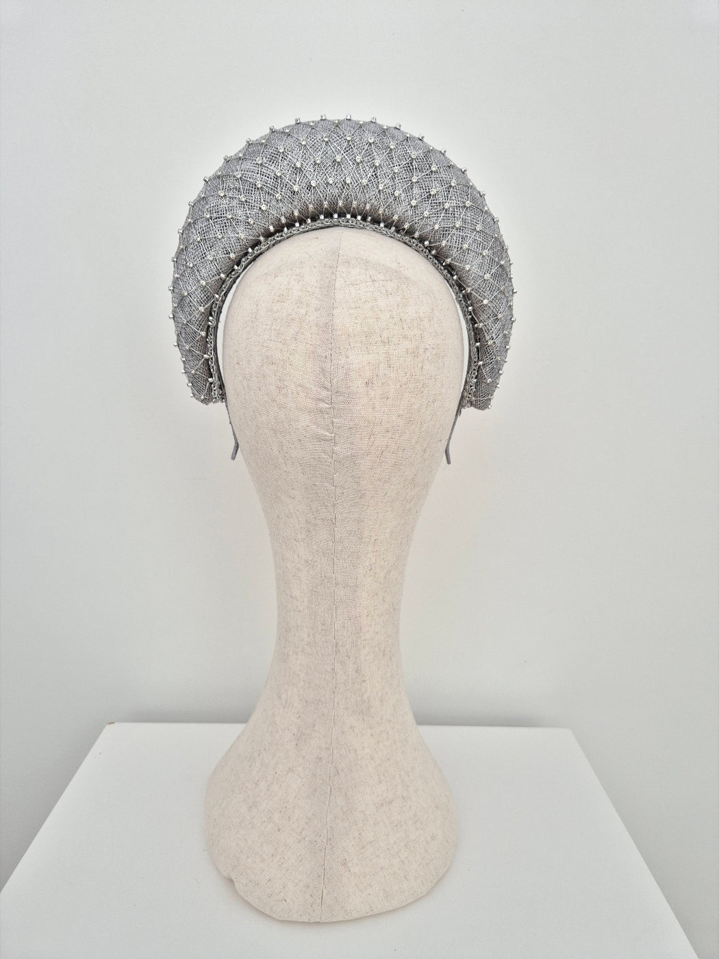 silver straw rhinestone halo headpiece back view