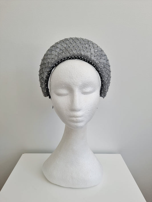 silver rhinestone straw halo headpiece front