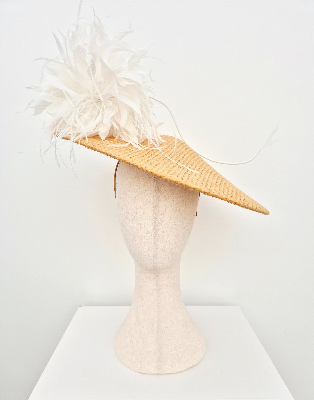 straw coolie hat headpiece with white flower