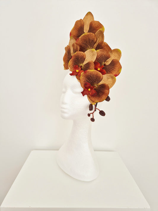 tan brown toned orchid headpiece side front