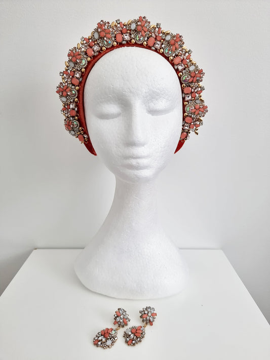 terracotta embellished headband and earing set