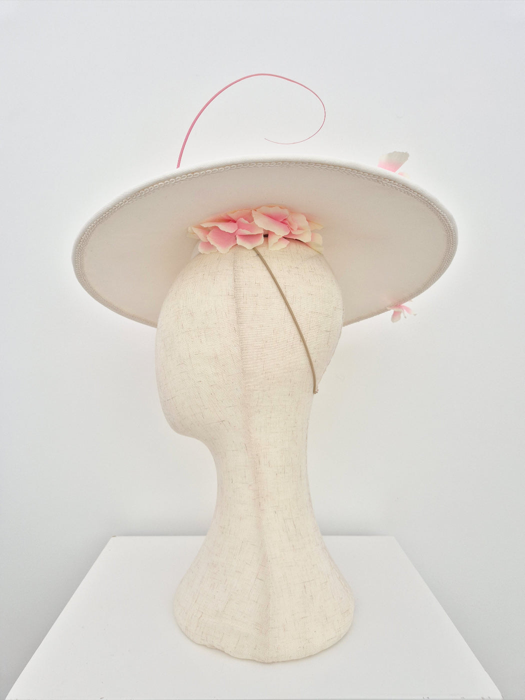 underside ivory and pink floral hat