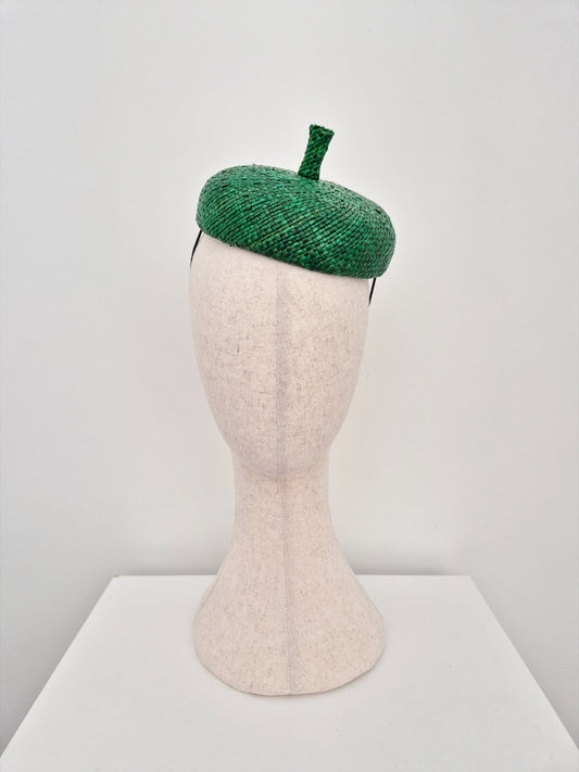 vintage green straw beret