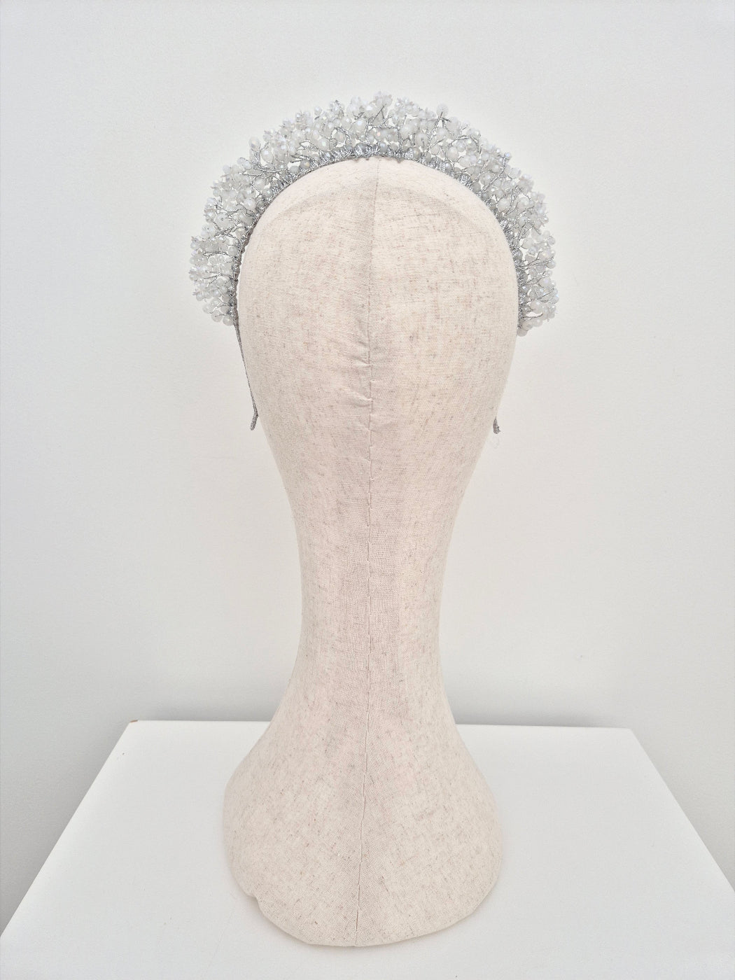 white and silver crystal headband back view