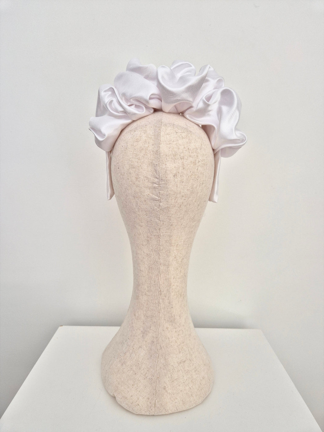 white satin scrunch headband back view