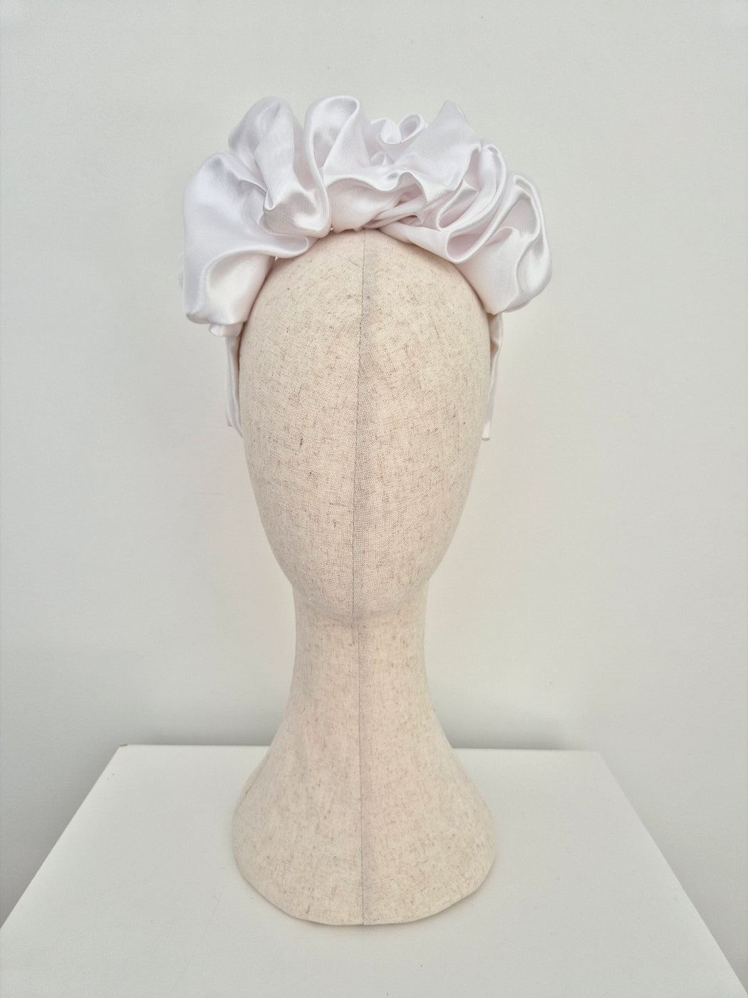 white satin scrunch headband