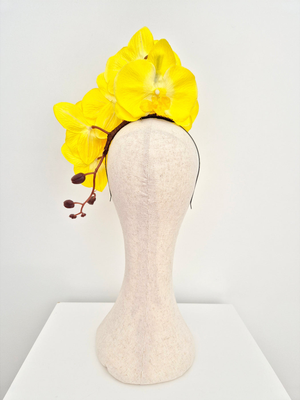 yellow orchid headpiece back view
