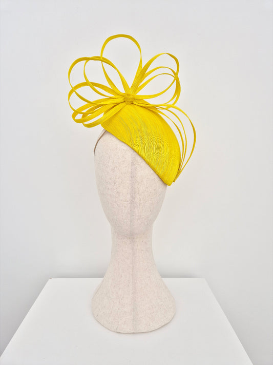 yellow silk abaca headpiece with bow