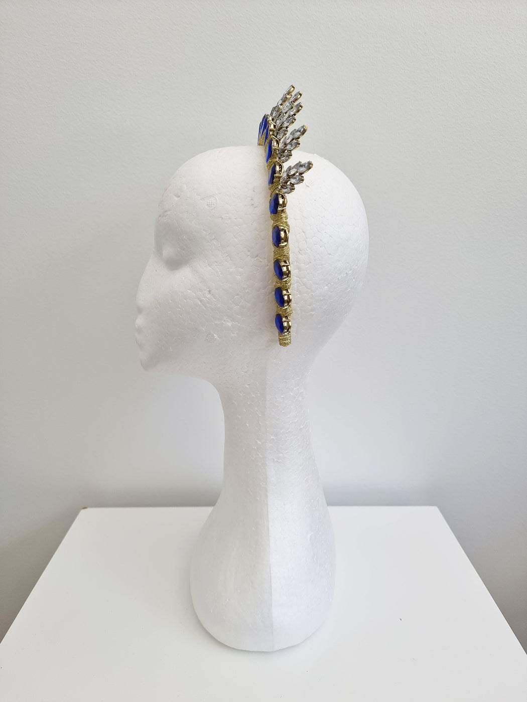 side view royal blue rhinestone headband 