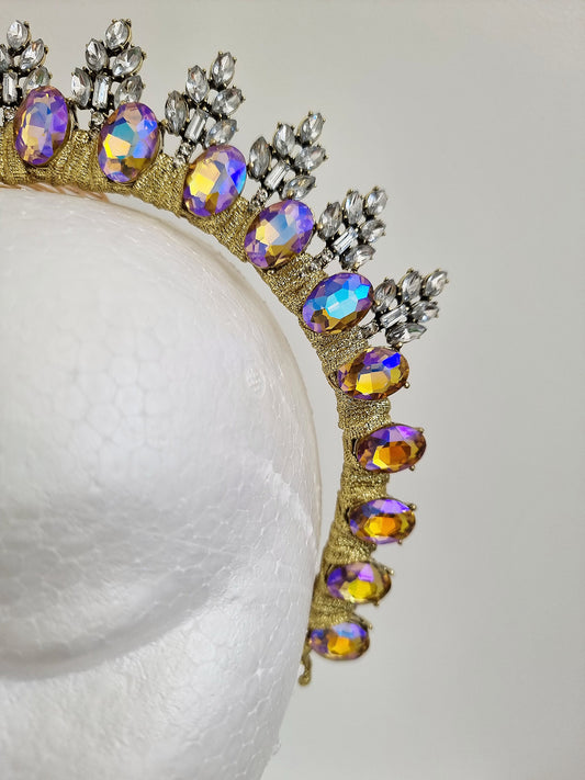 yellow ab rhinestone headpiece close up